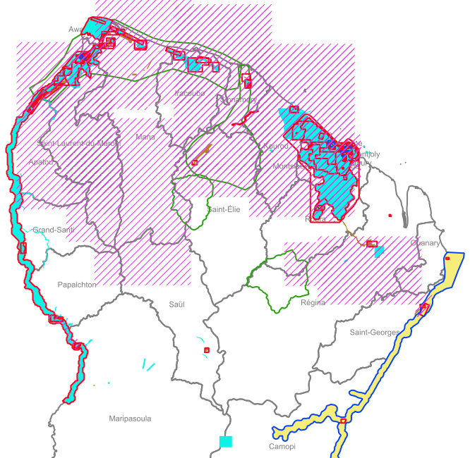 Carte géologique simplifiée de la Guyane et localisation des principaux